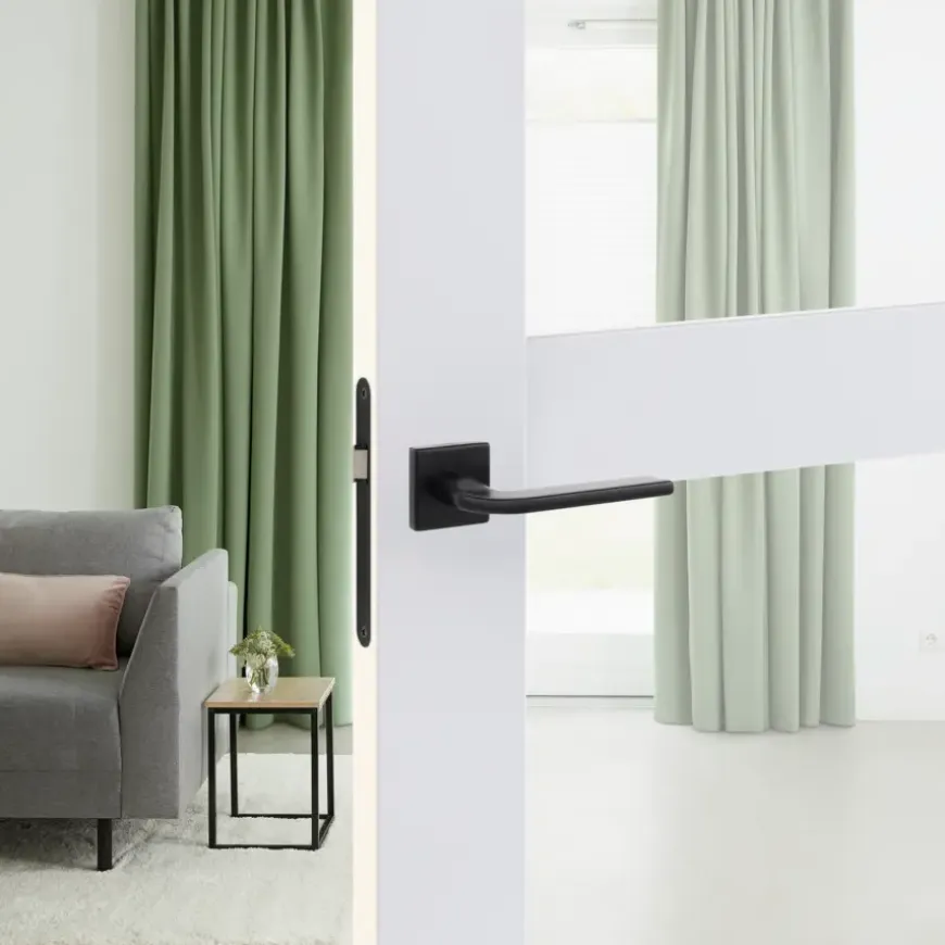 Karwei deurkruk set Enzo vierkant rozet zwart aluminium