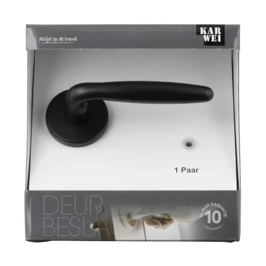 Karwei deurkruk set Eros rond rozet zwart aluminium
