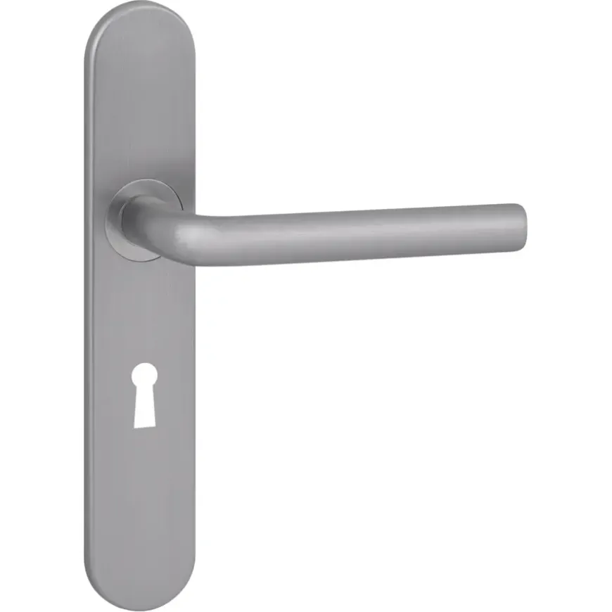 Karwei deurkruk set Gino ovaal schild sleutelgat 56 mm RVS look aluminium