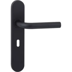 Karwei deurkruk set Henry ovaal schild sleutelgat 56 mm zwart RVS