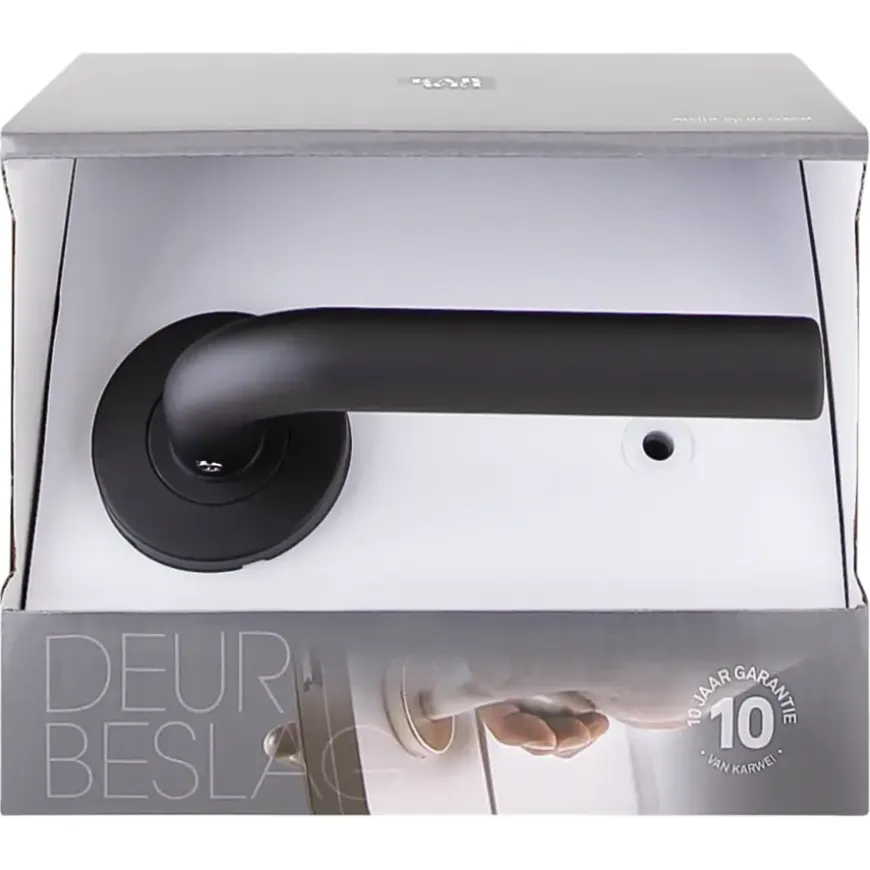 Karwei deurkruk set Henry rond rozet zwart RVS