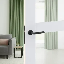 Karwei deurkruk set Henry rond rozet zwart RVS
