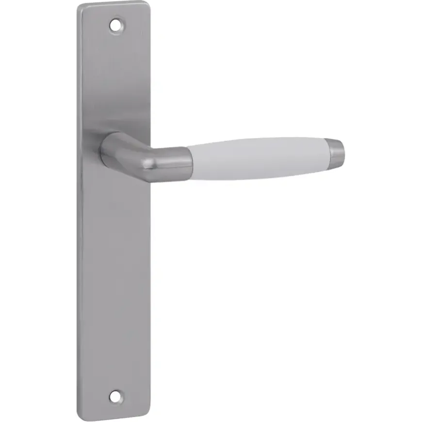 Karwei deurkruk set Lago recht blind schild RVS look messing