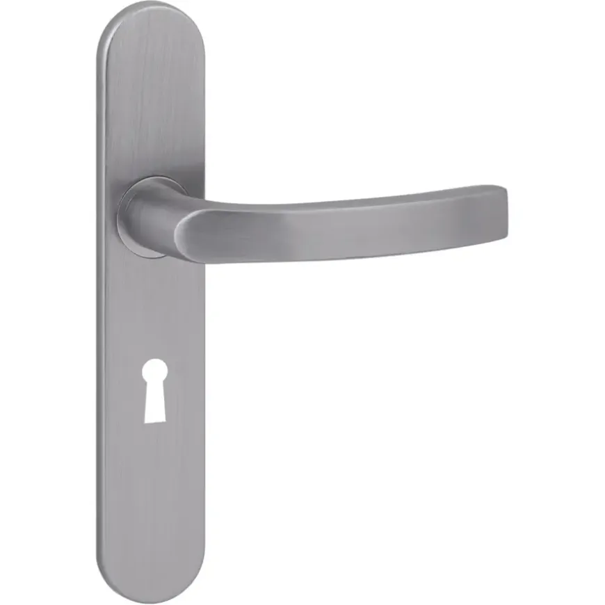 Karwei deurkruk set Lorenzo ovaal schild sleutelgat 56 mm RVS look aluminium