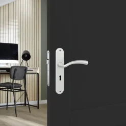 Karwei deurkruk set Portugal ovaal schild sleutelgat 56 mm ANOX aluminium mat
