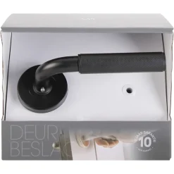 Karwei deurkruk set Roy rond rozet zwart RVS
