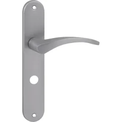 Karwei deurkruk set Stefanie ovaal schild vrij-bezet sluiting 63/8 mm RVS look aluminium