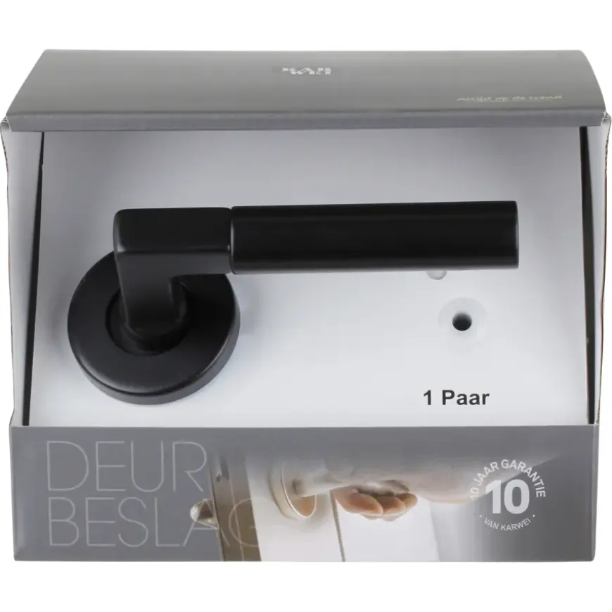 Karwei deurkruk set Stefano rond rozet zwart aluminium