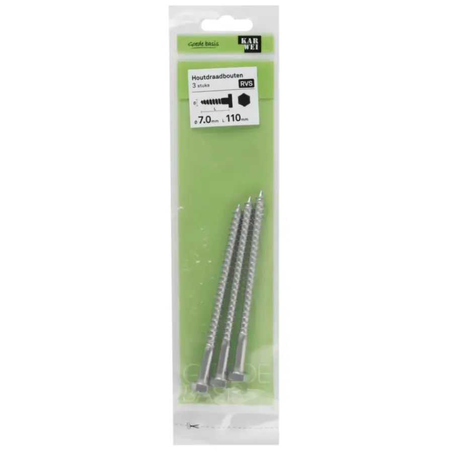 KARWEI houtdraadbout RVS M7x110 mm 3 stuks