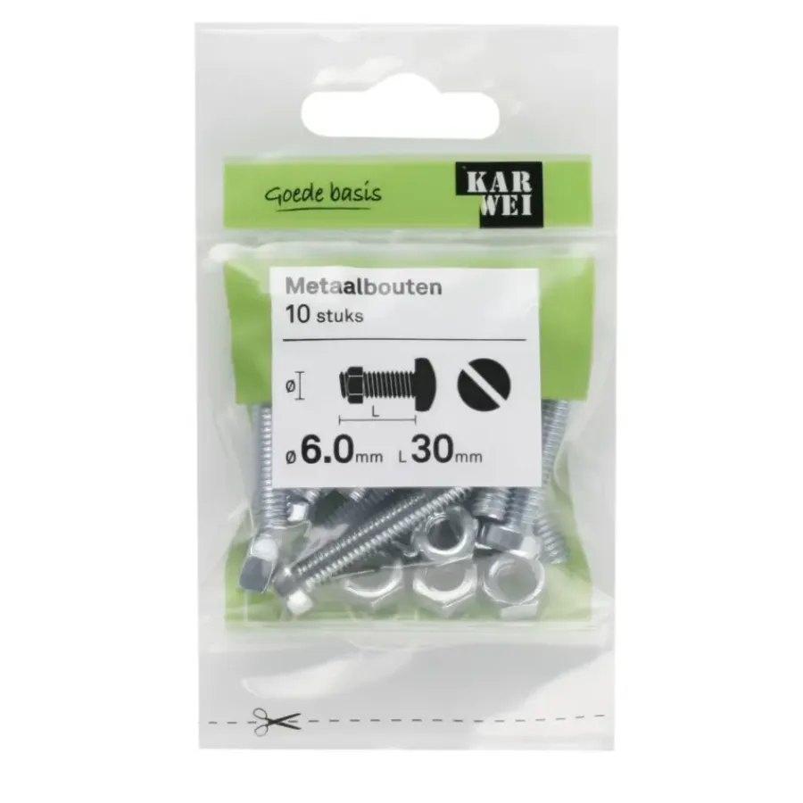 KARWEI metaalbout verzinkt 6x30 mm 10 stuks