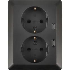 KARWEI Zenith Dubbel Stopcontact Geaard met Twee USB-C Poorten Mat Zwart