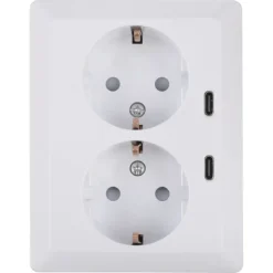 KARWEI Zenith Dubbel Stopcontact Geaard met Twee USB-C Poorten Wit