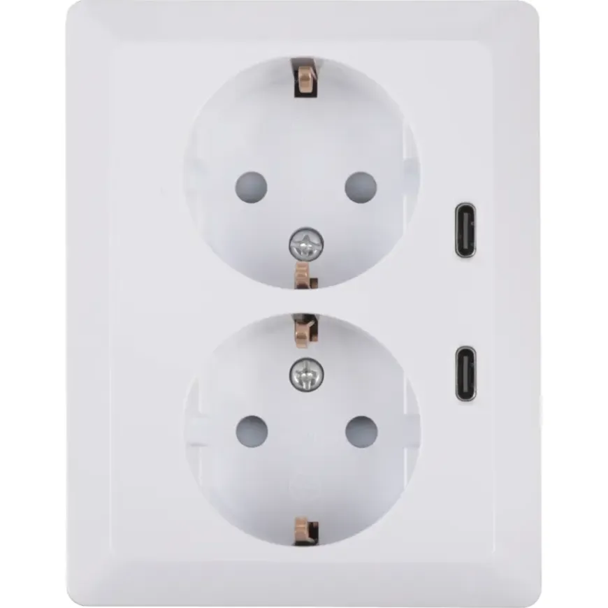 KARWEI Zenith Dubbel Stopcontact Geaard met Twee USB-C Poorten Wit