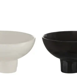Geen Keramieken schaal op pootjes wit zwart 20x20x10cm