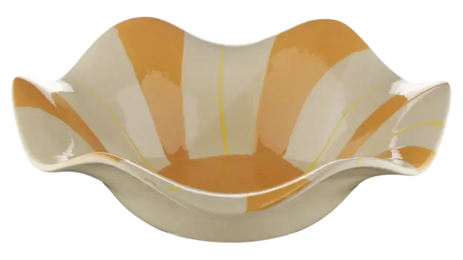 Geen Keramieken schaal wit oranje 25,5x25,5x8cm