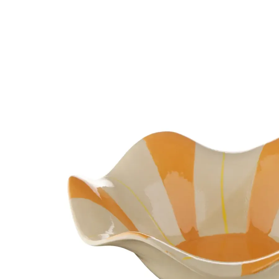 Geen Keramieken schaal wit oranje 25,5x25,5x8cm