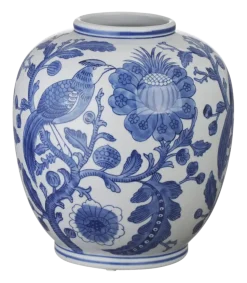 Geen Keramieken vaas wit blauw 26,5x26,5x29cm