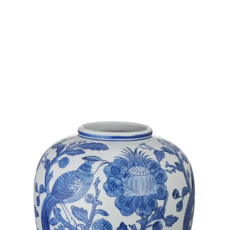 Geen Keramieken vaas wit blauw 26,5x26,5x29cm