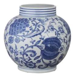 Geen Keramieken vaas wit blauw 26x26x25,5cm