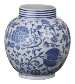 Geen Keramieken vaas wit blauw 30x30x33cm