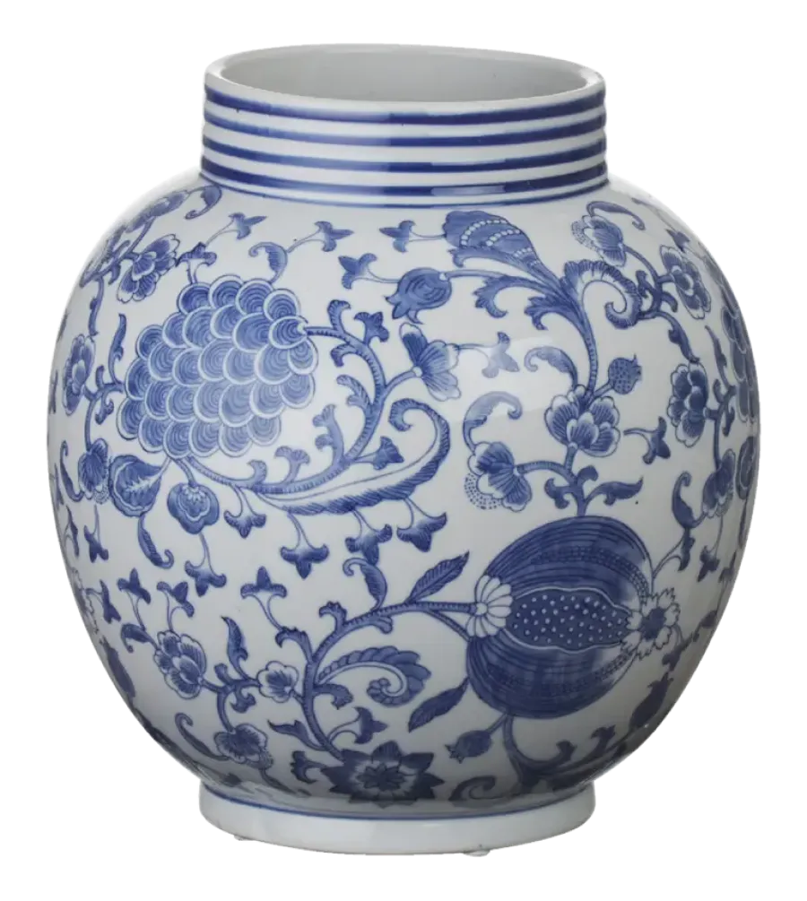 Geen Keramieken vaas wit blauw 30x30x33cm
