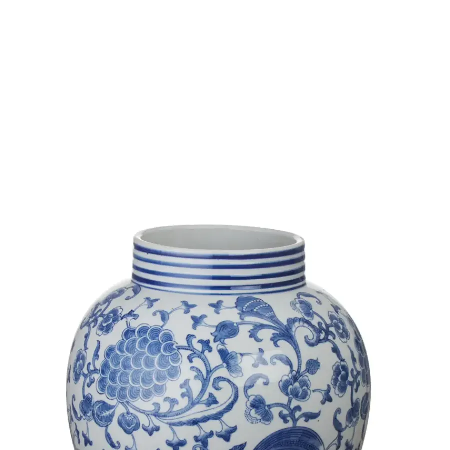 Geen Keramieken vaas wit blauw 30x30x33cm