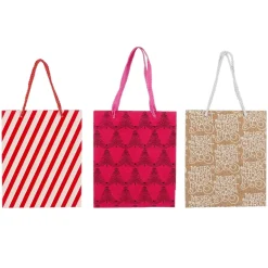 Geen Kerst cadeau zak divers bruin licht roze en donker roze 17 x 22 cm per stuk