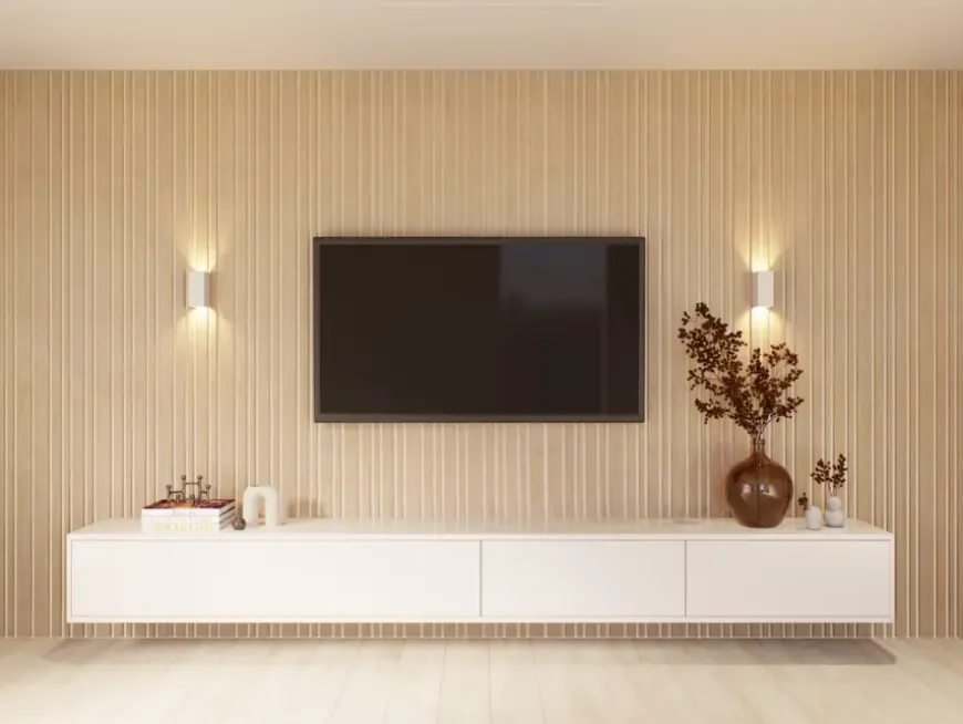 Kleurstaal lattenwand Decowall Blend ton sur ton natuur eiken 25x30cm