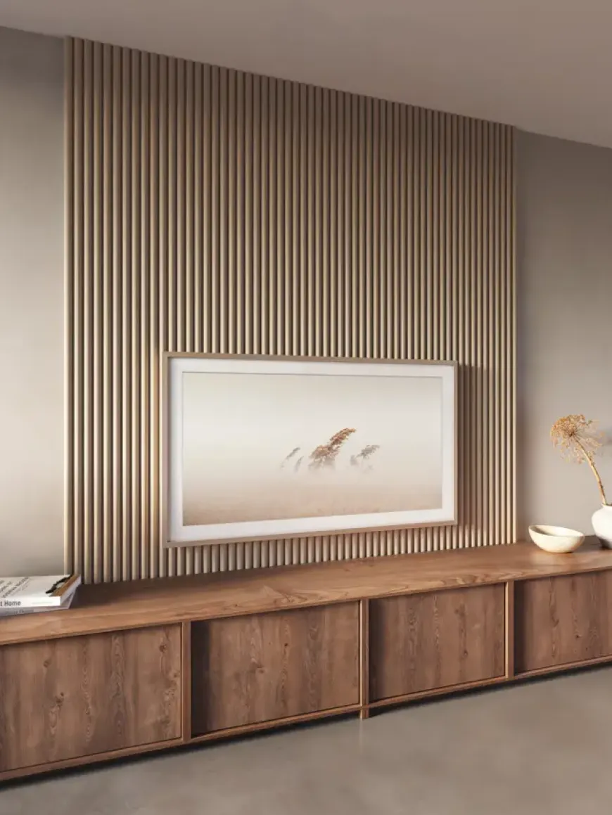 Kleurstaal lattenwand Decowall Acoustic Curve zand 25x30cm