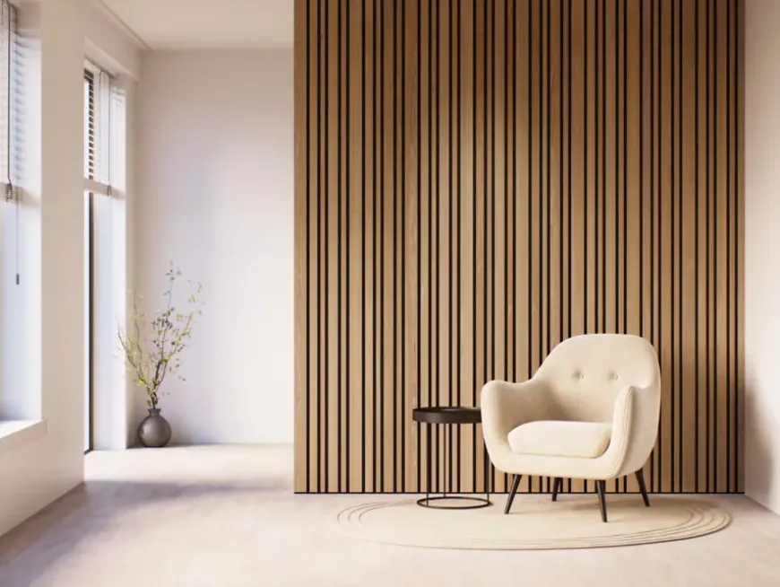 Kleurstaal lattenwand Decowall Acoustic Blend brons eiken 25x30cm