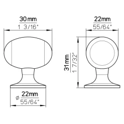 Siro Knop Rina rvs look 30mm