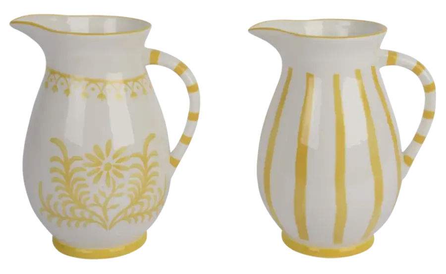 Decoris Kruik geel bloemen h21,8cm - per stuk