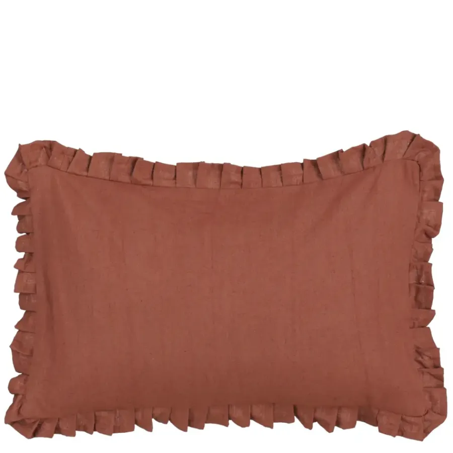 Geen Kussen ruffled bruin - l55xb35xh10cm