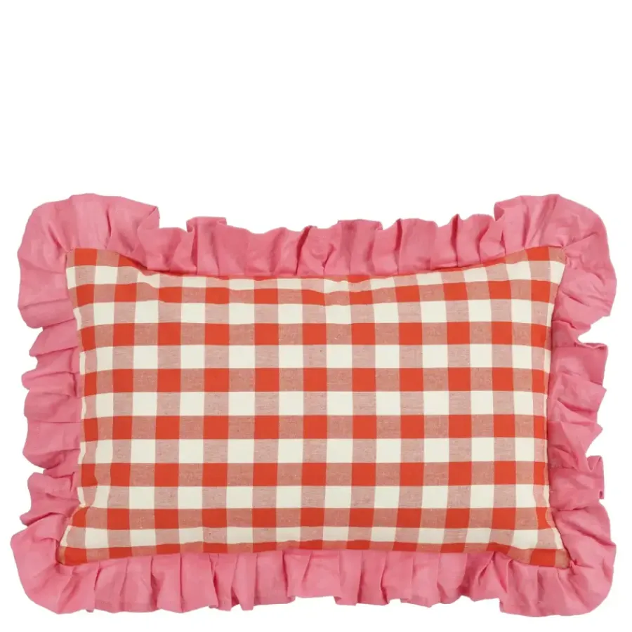 Geen Kussen ruit rood - l55xb35xh10cm