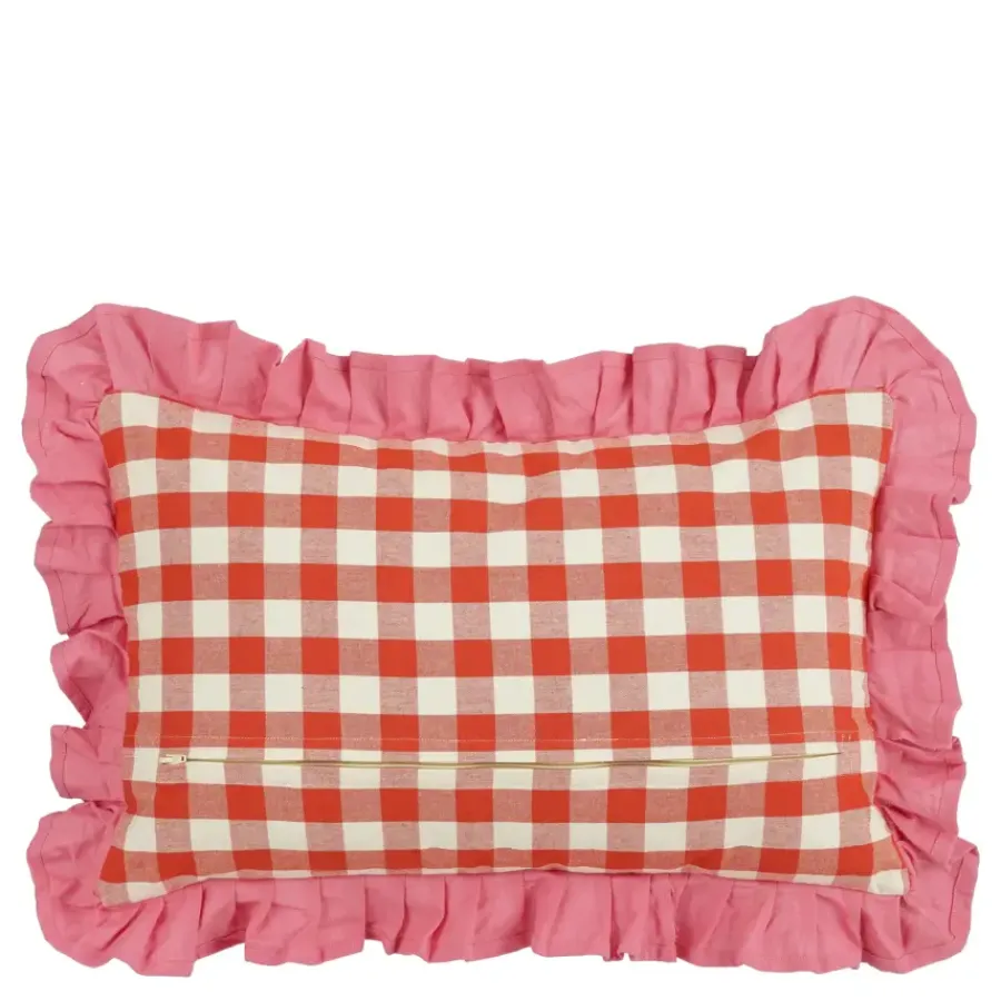 Geen Kussen ruit rood - l55xb35xh10cm