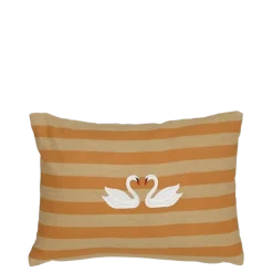 Geen Kussen streep zwanen beige oranje 35 x 25 cm