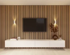 Lattenwand Decowall Acoustic Blend brons eiken, combinatie van verschillende breedtes, 260x30cm, 2 stuks (1.56m2)