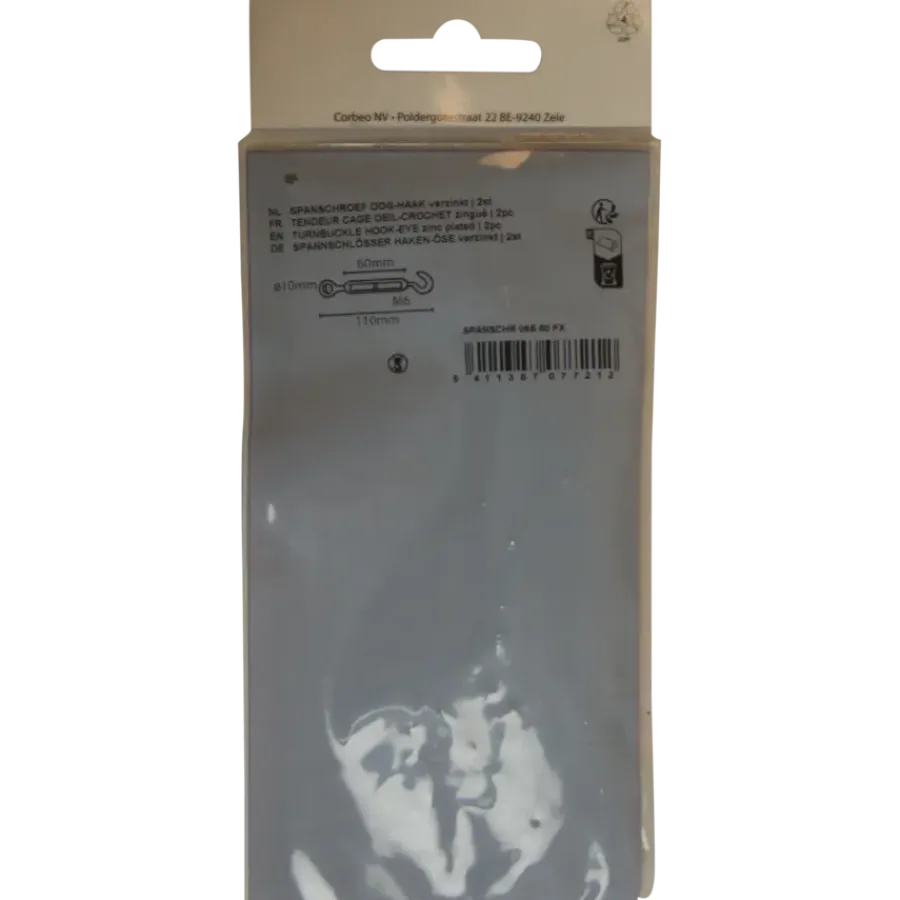 Ledent spanwartel haak/oog verzinkt 6 mm (2 stuks)