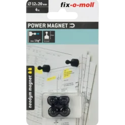 Fix-o-moll Magneet pion Neodym zwart 12x20mm 4 stuks