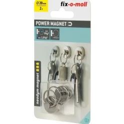 Fix-o-moll Magneet sleutelhanger Neodymium zilver 20mm 2 stuks