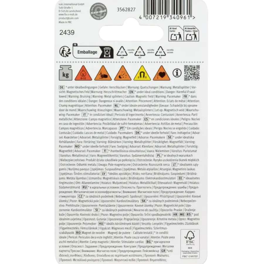 Fix-o-moll Magneet sleutelhanger Neodymium zilver 20mm 2 stuks