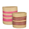 Geen Mand rond bruin fuchsia set van 2 - h32,5xd28,5cm