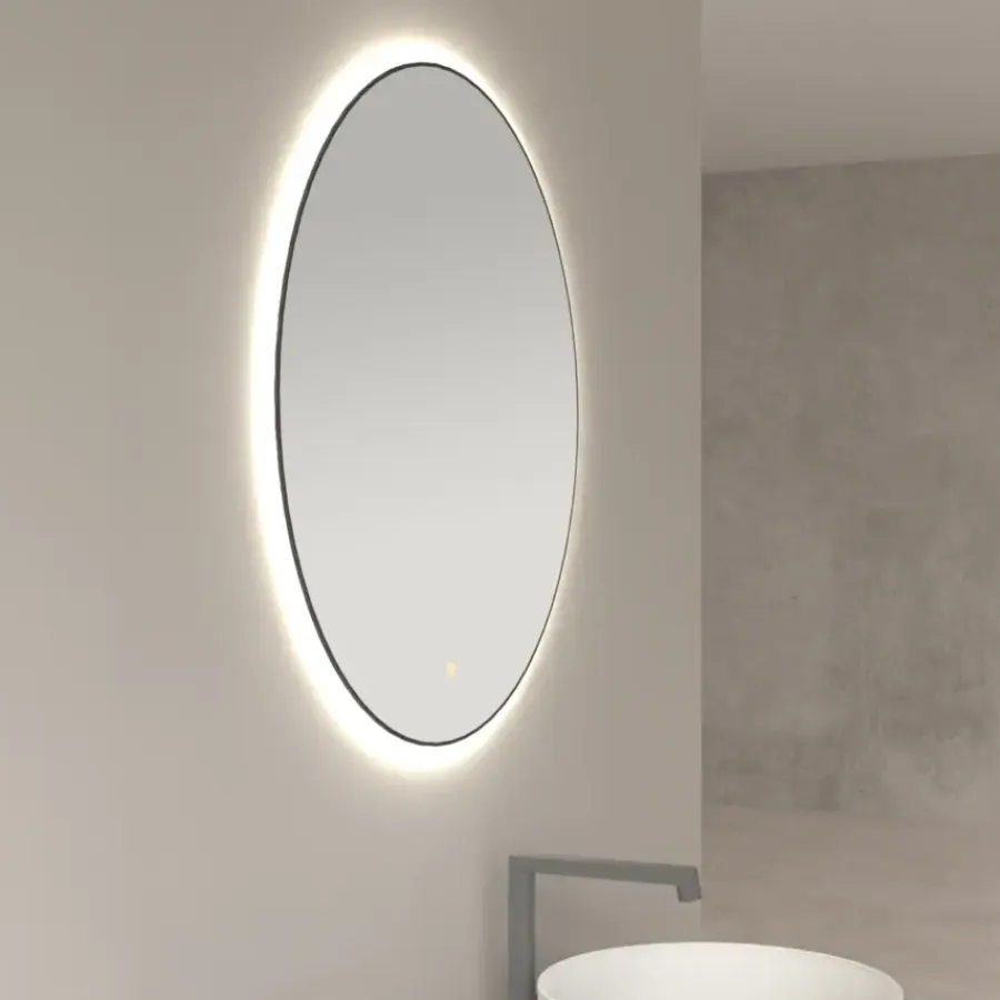 Marho Mavri badkamerspiegel verlichting dimbaar mat zwart Ø 100 cm