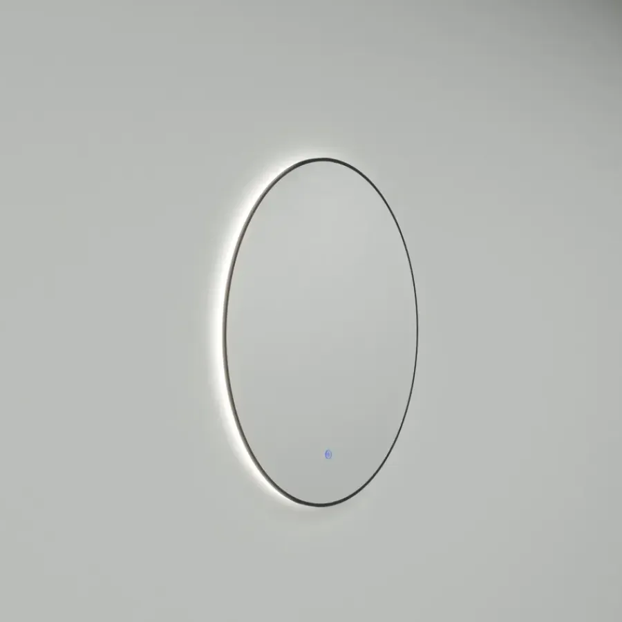 Marho Mavri badkamerspiegel rond verlichting dimbaar mat zwart Ø 80 cm