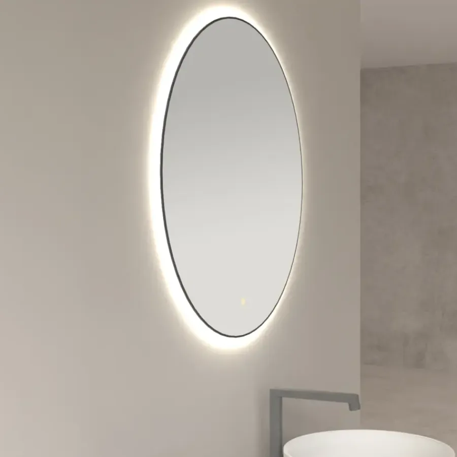 Marho Mavri badkamerspiegel verlichting dimbaar mat zwart Ø 60 cm
