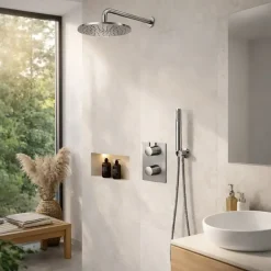 Marho Valdra regendouche set inbouw met thermostaatkraan 25 cm geborsteld staal