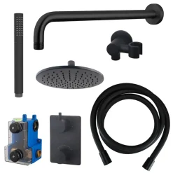 Marho Valdra regendouche set inbouw met thermostaatkraan 25 cm mat zwart