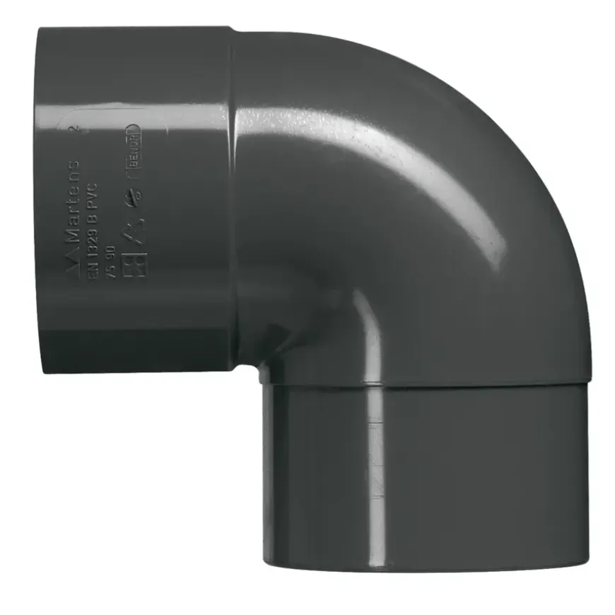 Martens bocht 90° PVC antraciet verjongd 80x80 mm
