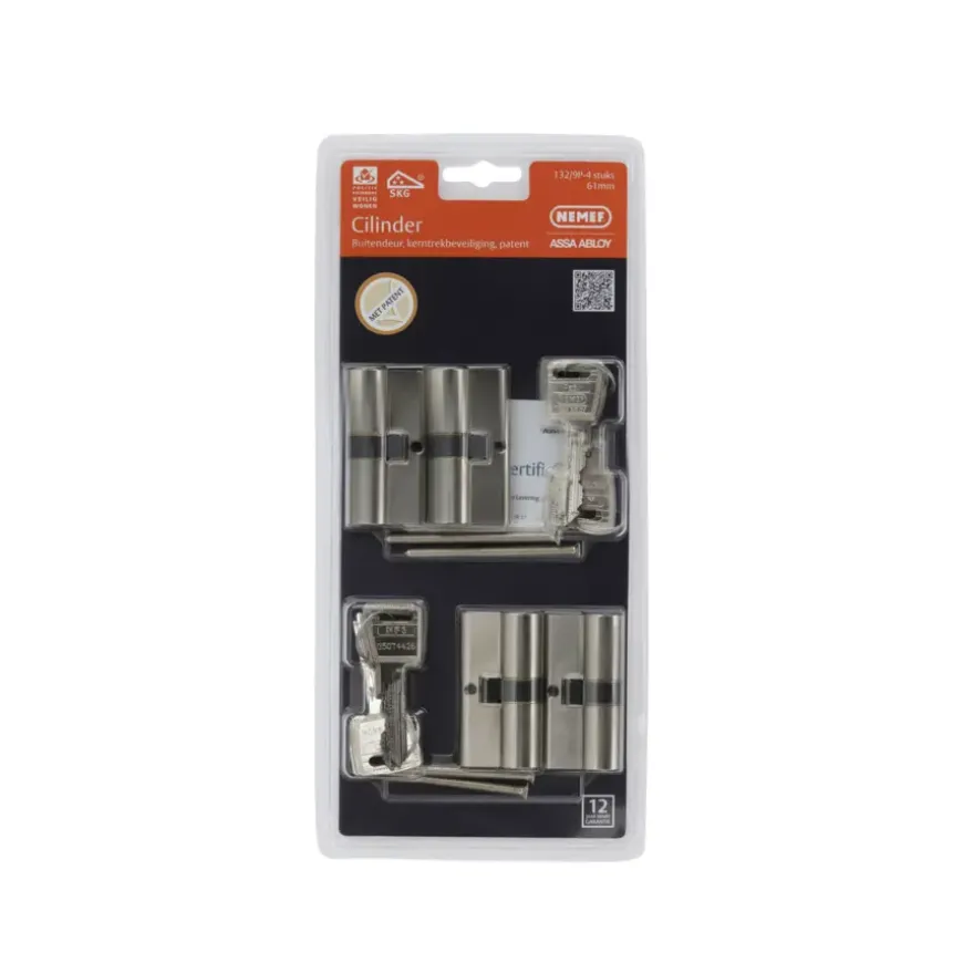 NEMEF veiligheidscilinder NF3+ 30/30 mm SKG 3-sterren gelijksluitend (4 stuks)