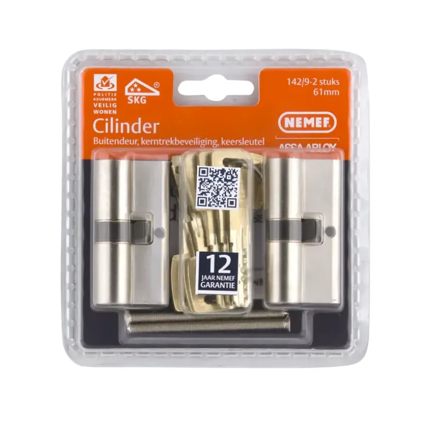 Nemef veiligheidscilinder NF4 met keersleutel 30/30 mm SKG 3-sterren gelijksluitend (2 stuks)